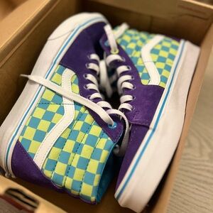 Vans Kids Sneakers in Purple and Green Checkered